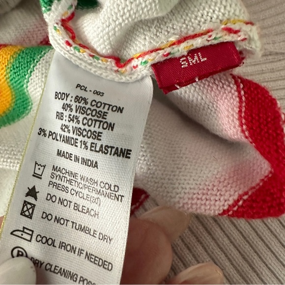 Levi’s Retro Stripe Normcore V-Neck Sweater White Multicolor Long Sleeve Medium - Picture 11 of 13